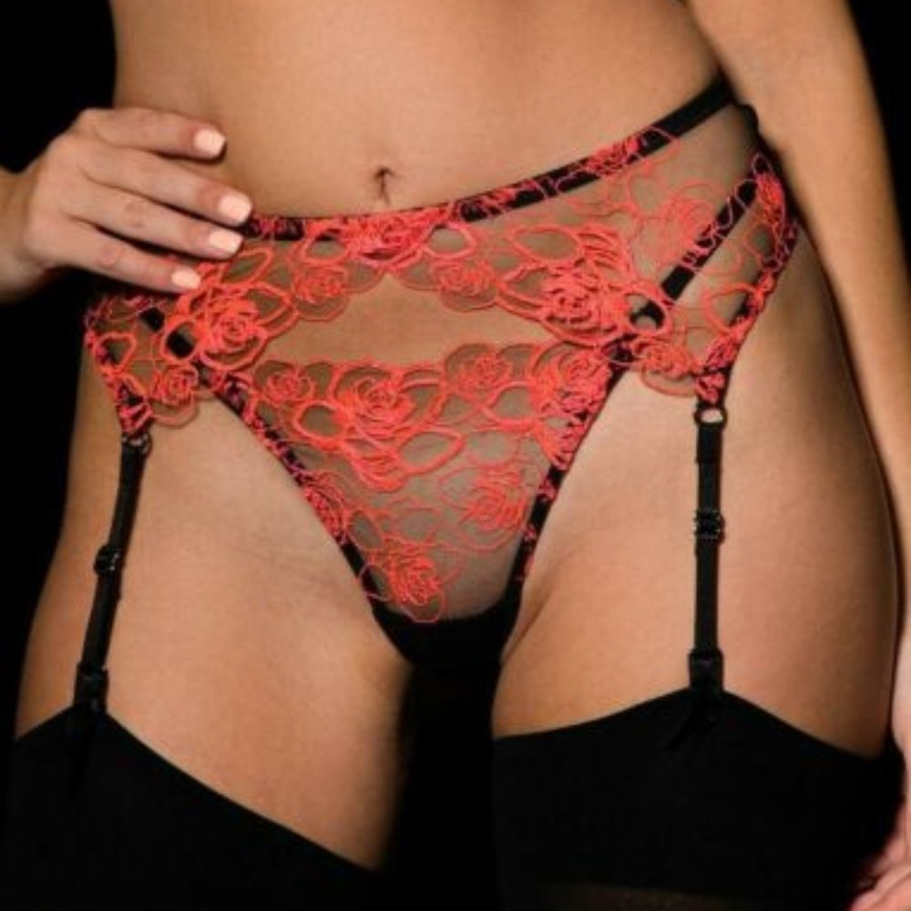 Honey Birdette Lyndl Thong Large (Black/Coral). Great Shape.